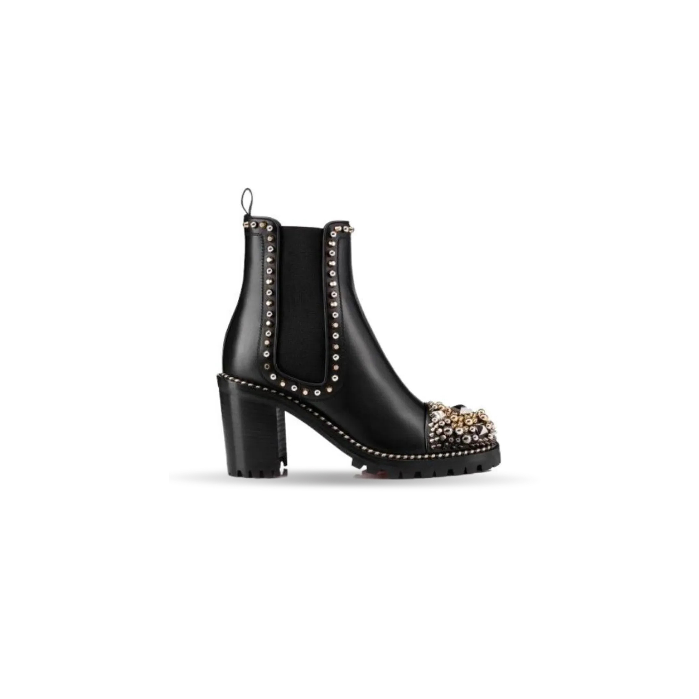 CHRISTIAN LOUBOUTIN CALFSKIN STUDDED CHASSE A CLOU CHELSEA BOOTS , 39 BLACK 3170781BK01 CHRISTIAN LOUBOUTIN CALFSKIN STUDDED CHASSE A CLOU CHELSEA BOOTS , 39 BLACK 3170781BK01